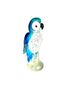 Murano-style GLASS Blue Owl Parrot Cockatoo BIRD Decorative Figurine Statue